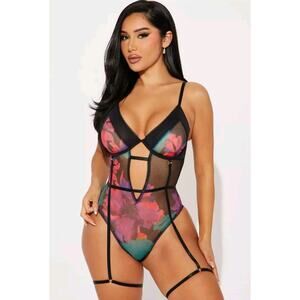 Fashion Nova SMALL Garter Teddy Flower Dreams Floral Lingerie Nightie